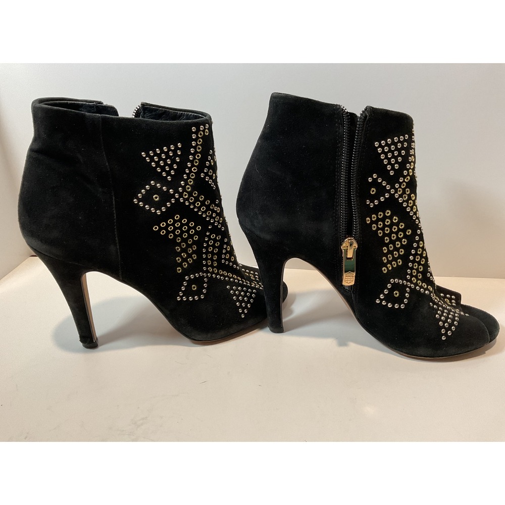 Vince Camuto Black Suede Studded Peep‎ Toe Ankle Booties Heels Size 6M